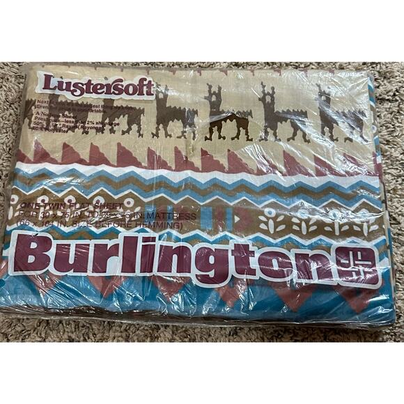 Vintage Burlington LusterSoft Aztec Print Twin Flat Sheet new - Picture 1 of 3